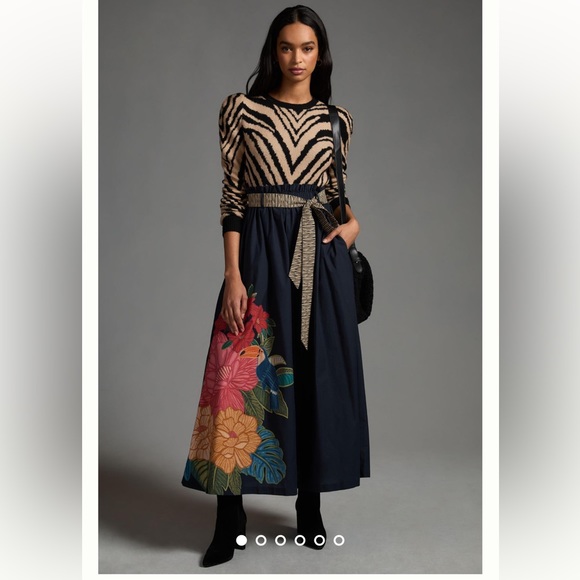 FARM Rio Dresses & Skirts - Anthropologie Farm Rio Tropical Maxi Skirt Floral Tie Bow Elastic  Blue Motif